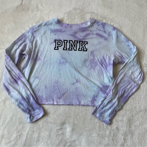 PINK Victoria’s Secret Pastel Tie-Dye Cropped Long Sleeve size Small - Picture 2 of 10
